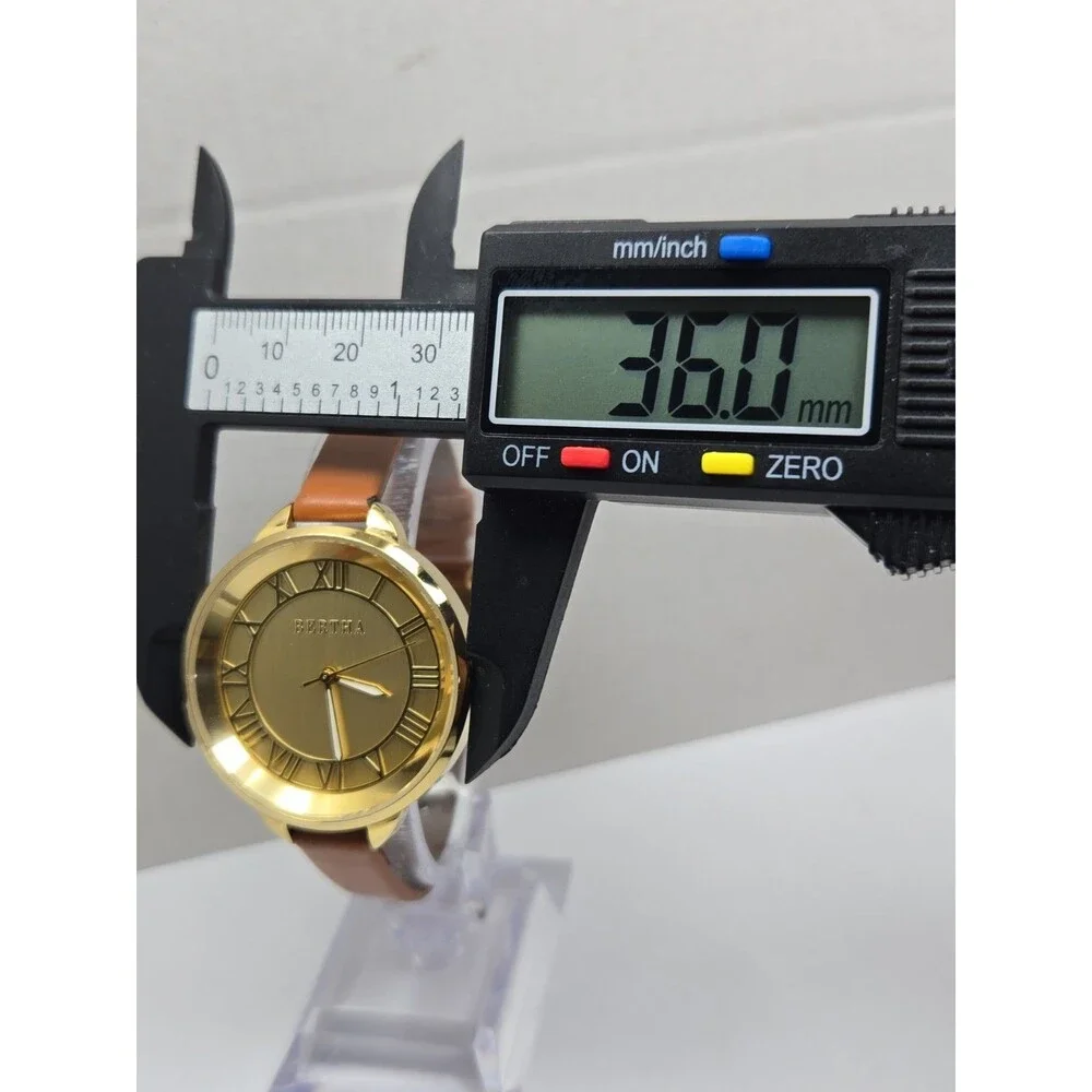 Bertha Madison Womens Gold Tone 36mm Watch Leather Classic Dress New Battery
